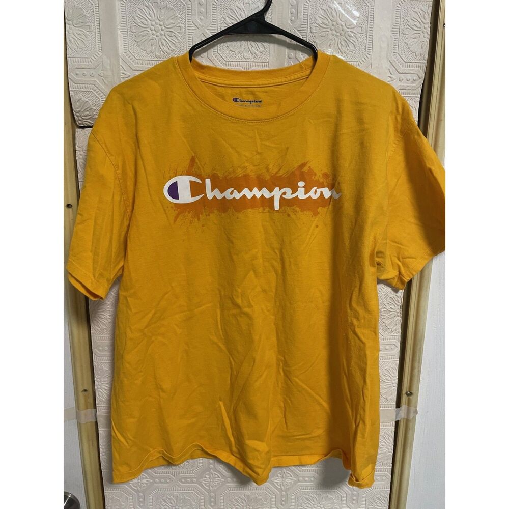 Champion brand yellow logo men's t-shirt size L